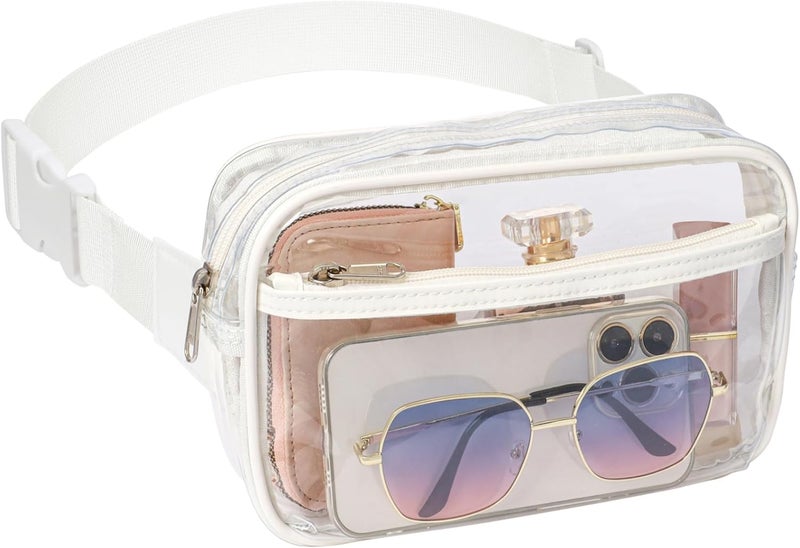 Veckle Clear Fanny Pack Stadium Approved - Plus Size Only 35" - 51" Transparent Belt Bag for Women Crossbody Clear Bag for Stadium Events for Sports Concerts, White - Image 1